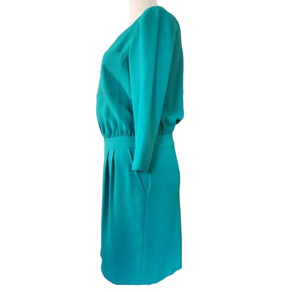 Trina Turk V neck 3/4 Sleeve Sheath Dress Women's Size 2 Green - Picture 3 of 10